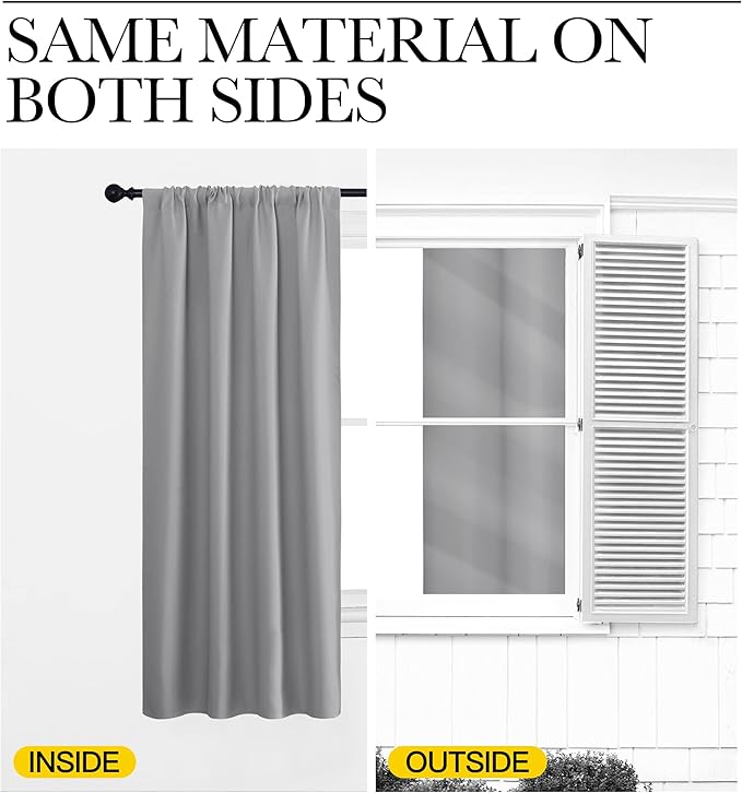 NICETOWN Window Curtains for Bedroom - Home Decoration Thermal Insulated Rod Pocket Blackout Blinds & Drapes for Small Windows (Silver Grey, 2 Panels, W42 x L48 -Inch)