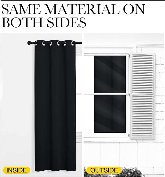 NICETOWN Blackout Draperies Window Curtain Panels, Autumn/Winter Thermal Insulated Solid Grommet Blackout Curtains/Drapes for Cafe (Set of 2, 42 inches by 48 inches, Black)