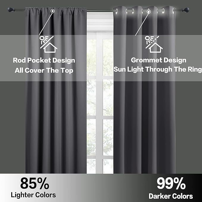RYB HOME Blackout Privacy Bathroom Window Curtains, Short Thermal Insulated Heat Blocking Privacy Rod Pocket Half Window Curtain Tiers for Nursery Bedroom, Width 42 by Length 30, Grey, 2 Panels