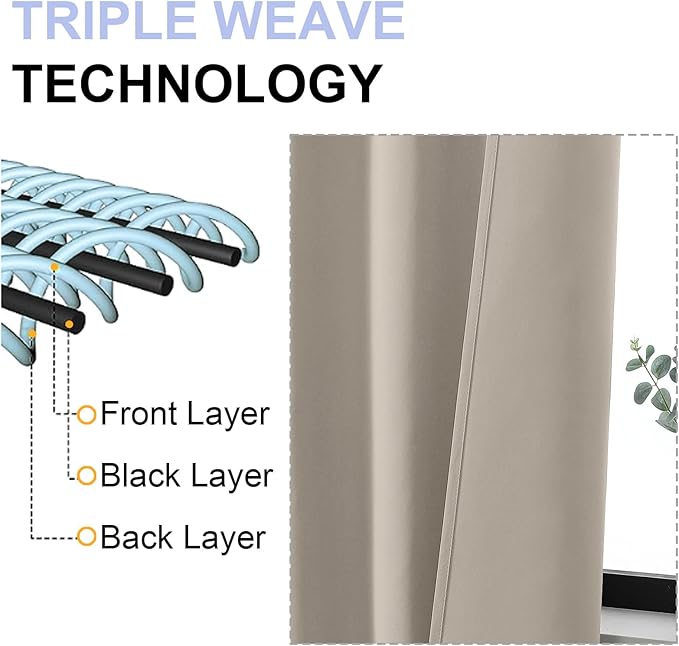 Simplebrand Ava Stone Short Blackout Curtains for Bedroom 45 Inches Long 2 Panels Set, Solid Thermal Insulated, Energy Saving Window Treatment Curtains Blackout Drapes, W40 x L45 Inch, Stone