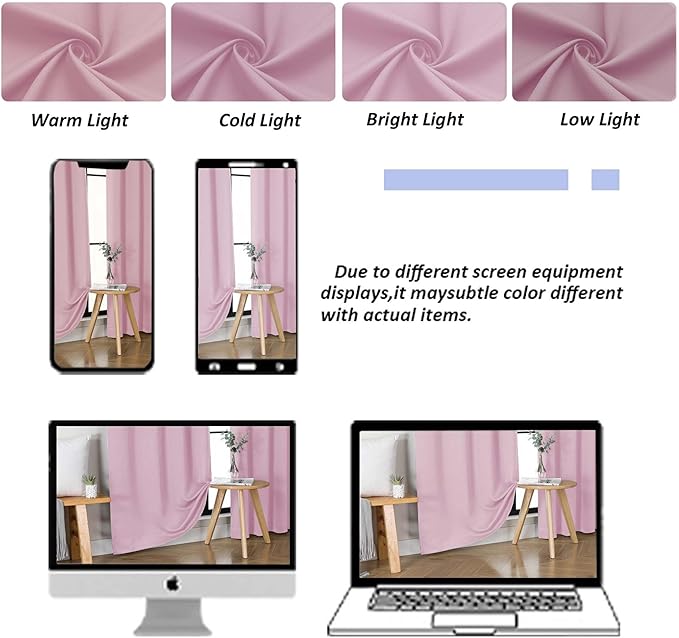 Simplebrand Ava Pink Blackout Curtains for Bedroom 63 Inch Length 2 Panels Set, Solid Thermal Insulated Energy Saving Rod Pocket Window Treatment Curtains Blackout Drapes, W40 x L63 Inch, Pink
