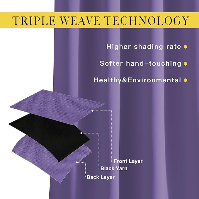 NICETOWN Lilac Purple Room Darkening Curtains 66 inches Long, Grommet Thermal Curtains Window Treatment Sound Reducing Drapes for Bedroom/Home Family, W66 x L66, 2 Panels