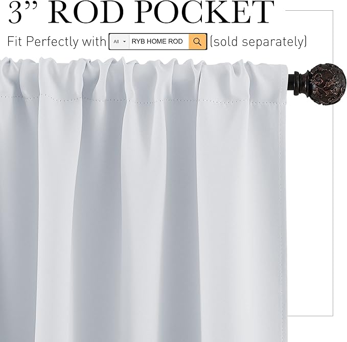 RYB HOME Kitchen Curtains Over Sink 36 inch Length, Rod Pocket Summer Light UV Blocking Energy Efficient, Cabinet Shelf Cupboard Coverings, Width 29 by Length 36, Greyish White, 2 Panels