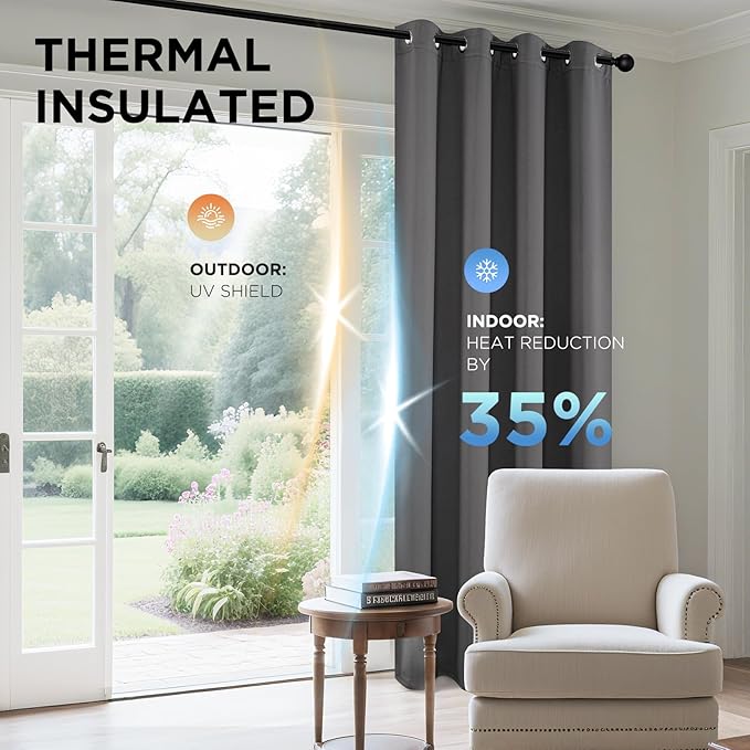 Joydeco Blackout Curtains 90 Inch Length 2 Panels Set, Thermal Insulated Long Curtains& Drapes 2 Burg, Room Darkening Grommet Drapes for Living Room Bedroom Window (W52 x L90 Inch, Light Grey)