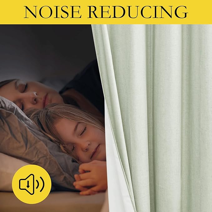 NICETOWN Sage Green 100% Blackout Linen Texture Curtains 90 inches Long 2 Panels for Boy's Room, Thermal Insulated Full Blackout 2-Layer Lined Drapes, Energy Efficiency Window Draperies
