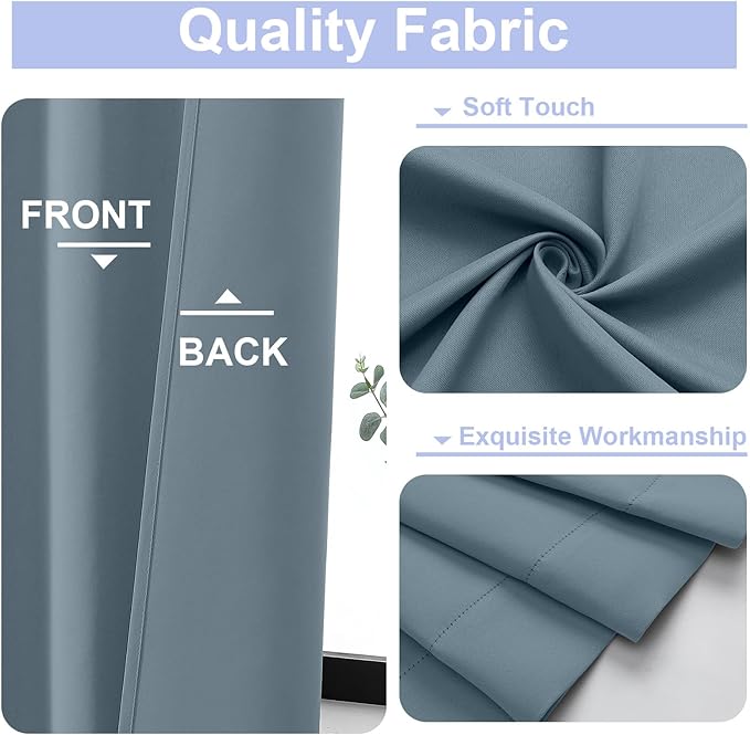 Simplebrand Ava Stone Blue Short 30 Inches Blackout Curtain 2 Panels Set, Half Window Rod Pocket Privacy Curtain Tiers for Kitchen, Curtains Blackout for Bathroom Shades, W30 x L30 Inch, Stone Blue