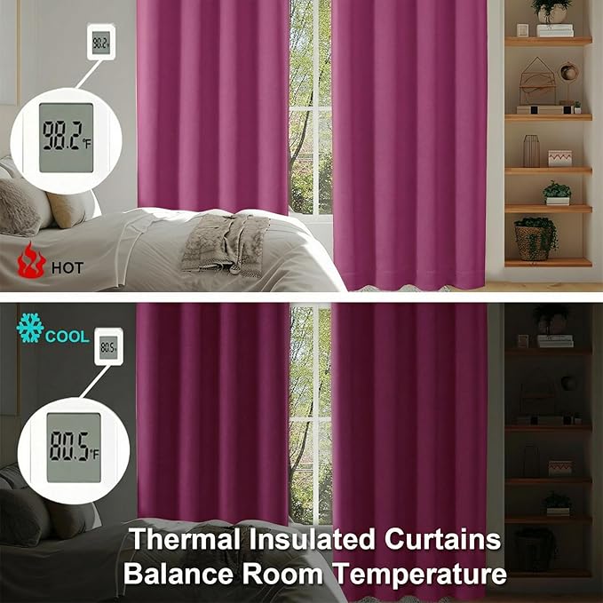 Simplebrand Ava Hot Pink Blackout Curtains for Bedroom 72 Inch Length 2 Panels Set, Privacy Thermal Insulated Rod Pocket Door Window Curtains for Patio French Door Front Door, W40 x L72 Inch
