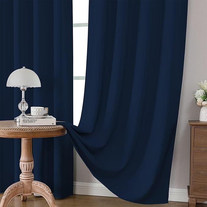 CUCRAF Navy Blue Blackout Curtains 63 inch Length 2 Panels Set, Rod Pocket Room Darkening Drapes for Bedroom Living Room, Insulated Thermal Light Blocking Window Curtain (W52 x L63 Inch)