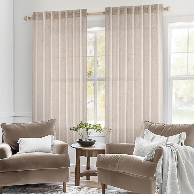 MIULEE Natural White Linen Curtains 40 Inch Long for Bedroom Living Room, Soft Thick Linen Textured Window Drapes Semi Sheer Light Filtering Rod Pocket Back Tab Neutral Farmhouse Cream Ivory 2 Panels