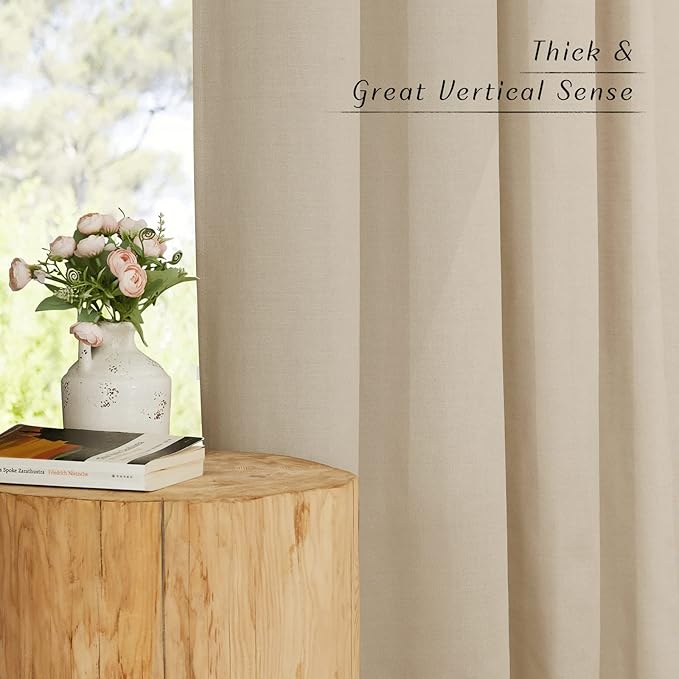NICETOWN Thick Linen Kitchen Window Curtains Over Sink, Grommet Privacy Added Linen Blend Curtains with Some Light Filtering Burlap Drapes for Home Office/Bedroom, Angora, 2 Panels, W55 x L54