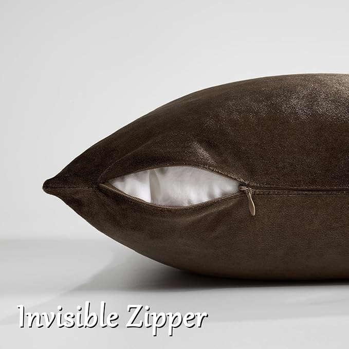 GIGIZAZA Brown Velvet Pillow Covers 24x24,Square Solid Throw Pillow Covers Decorative Modern Pillows Big Vintage Cases for Couch Pack of 2