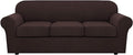 H.VERSAILTEX 4 Piece Stretch Sofa Covers for 3 Cushion Couch Covers for Living Room Furniture Slipcovers (Base Cover Plus 3 Seat Cushion Covers) Upgraded Thicker Jacquard Fabric (Sofa, Chocolate)