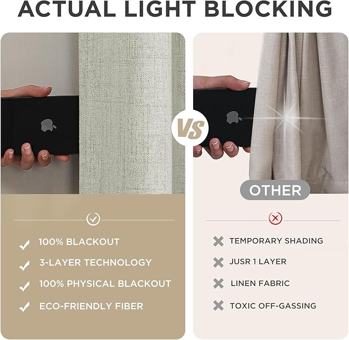 Joydeco Linen Blackout Curtains for Bedroom - 100% Light Blocking 1 Panels, Light Beige Drapes 100" W x 96" L, Thermal Insulated Room Darkening Curtains for Living Room, Rod Pocket & Back Tabs