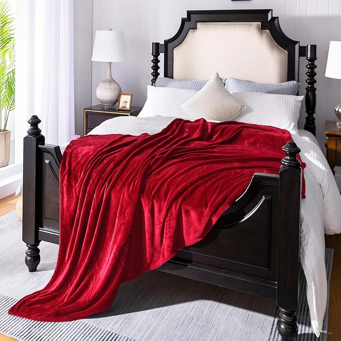 JIAHANNHA Red Throw Blanket Fleece Blanket Throw Size(50 by 70 Inches),Super Soft Cozy Plush Blanket for Couch Sofa Bed,Lightweight Warm Bed Blankets for Adults,All Season