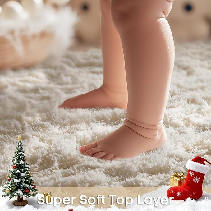 Ophanie Area Rugs for Bedroom, Christmas Upgrade Non-Slip Ivory Fluffy Soft Shag Living Room Carpet, Indoor Floor 4x6 Fuzzy Shaggy Living Room Plush Nursery Rug for Kids Home Dorm Decor Aesthetic