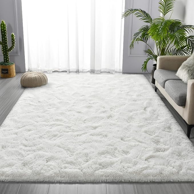 Deerhoo Large Shag Area Rugs 6 x 9, Plush Fuzzy Rugs for Living Room, Ultra Soft Fluffy Furry Rug for Bedroom, Indoor Carpet Nursery Rugs for Kids Room Home Decor, White