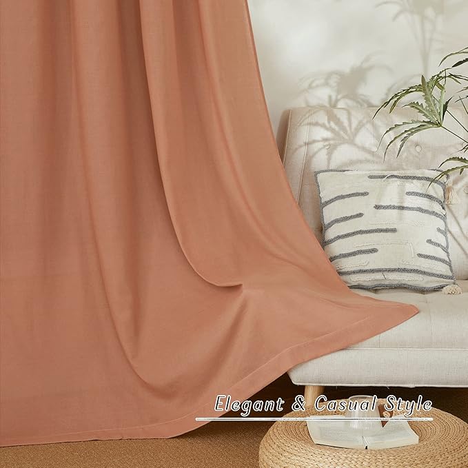 NICETOWN Terracotta Linen Kitchen Window Curtains Over Sink, Grommet Thick Linen Terracotta Short Window Treatments Privacy Assured with Light Filtering for Bedroom/Bathroom, W34 x L36, 2 Panels