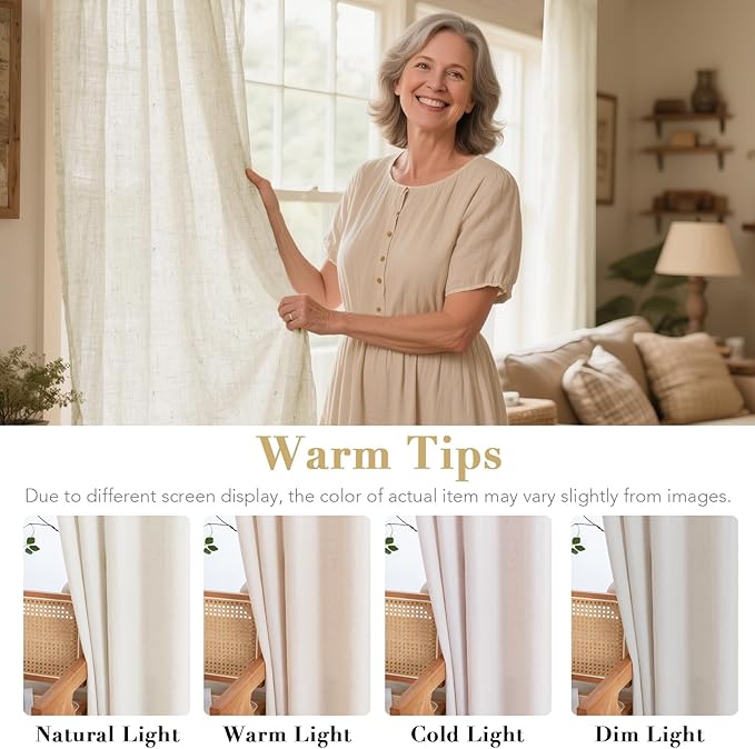 H.VERSAILTEX Living Room Linen Curtains Home Decorative Nickel Grommet Curtains Privacy Added Energy Saving Light Filtering Window Treatments Draperies for Bedroom, Ivory, 2 Panels, 52 x 72 - Inch