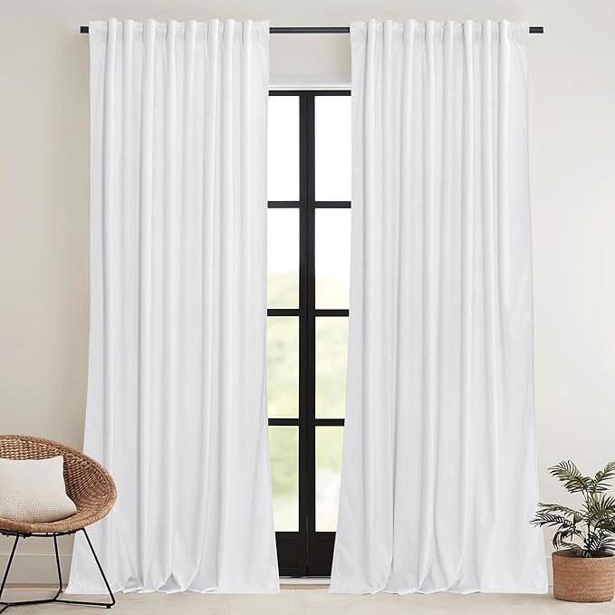 RYB HOME White Velvet Curtains 72 inches with Hook Belt, Soft Fabric Room Darkening Thermal Insulated Luxurious Home Decor Curtains for Living Room Bedroom, W 52" x L 72", 2 Panels Set