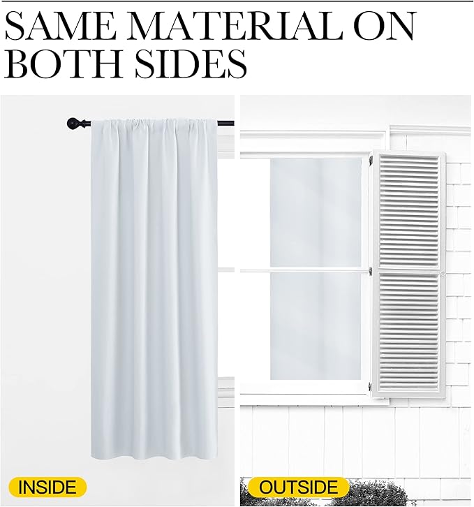 NICETOWN Greyish White Window Curtain Panels - Thermal Insulated Rod Pocket Room Darkening Curtain Sets for Bedroom (Platinum - Greyish White, 2 Panels, 42 by 48)