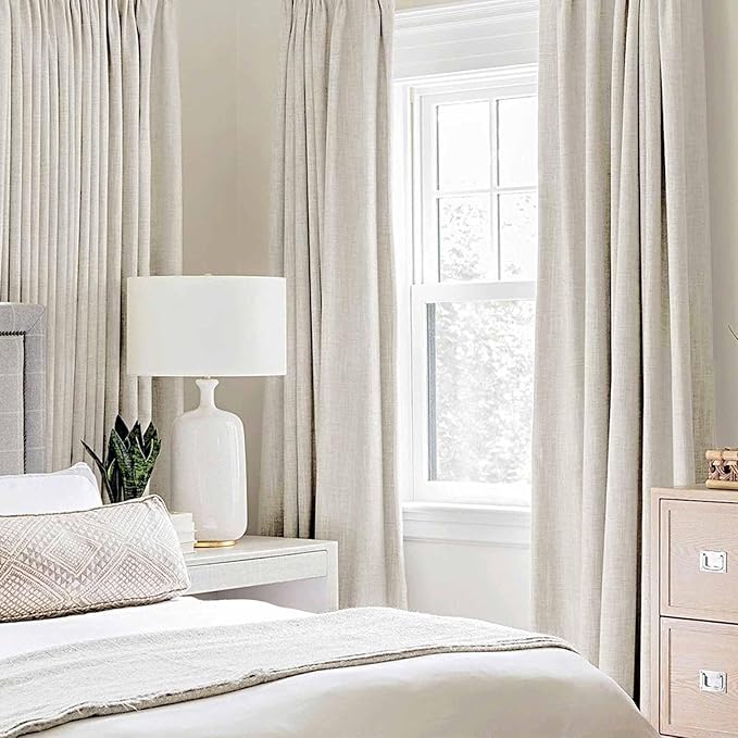 MIULEE Linen Texture Curtains for Bedroom Solid 100% Blackout Thermal Insulated Linen Beige Curtains Grommet Room Darkening Drapes for Living Room Nursery 52x90 Inch (2 Panels)