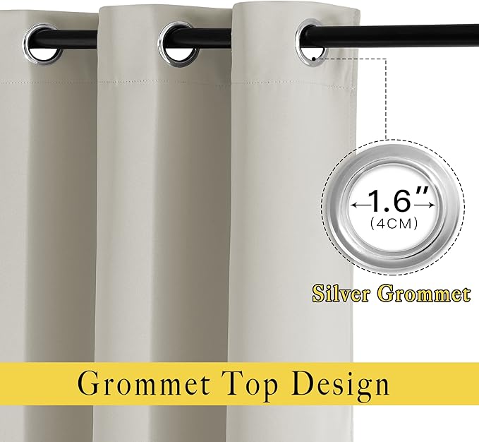 NICETOWN Room Darkening Room Divider Curtains 118 inches Long, Grommet Thermal Window Treatments Sound Reducing Drapes for Sliding Glass Door, Natural, W66 x L118, 2 Pieces