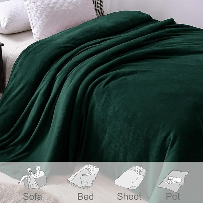 Exclusivo Mezcla Fleece Forest Green Throw Blanket for Couch, Sofa, Super Soft and Warm Blankets, All Season, Cozy, Plush, Lightweight, 50x60 Inches
