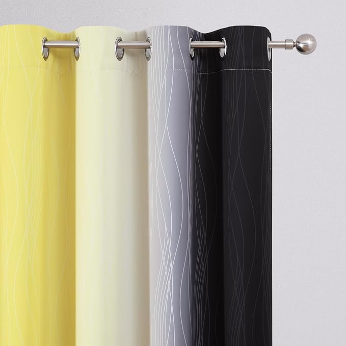 Estelar Textiler Black and Yellow Ombre Blackout Curtains 90 Inch Length 2 Panels Set, Thermal Insulated Drapes for Bedroom,Full Room Darkening Grommet Gradient Curtains for Living Room,52Wx90L
