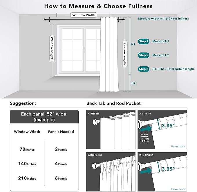 Deconovo Room Darkening Curtains, Thermal Insulated Noise-Reducing Window Panels for Bedroom, Living Room and Home Office, 2 Panels, Pure White, 42W x 108L Inch