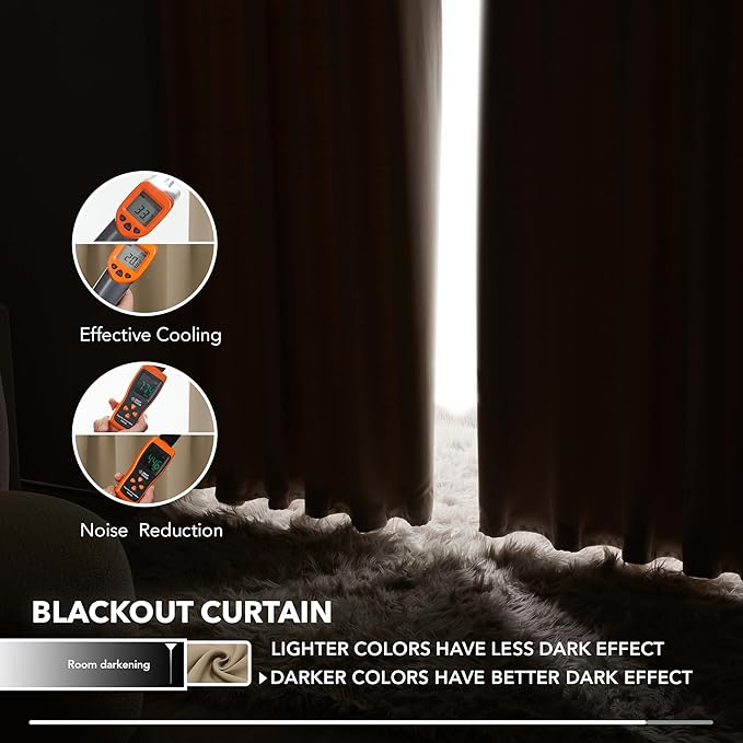 Deconovo Blackout Curtains, Thermal Insulated, W52 x L95 2 Panels, Back Tab, Machine Washable, Room-Darkening Drapes for Bedroom/Living Room Khaki