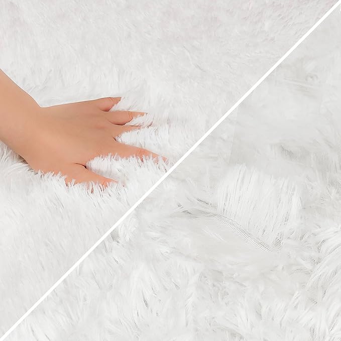 White Rug for Living Room 5x8ft Fluffy Area Rug Mat Bedside Throw Rug for Bedroom Kids Room Boys Teens Nursery Baby Dorm Office Home Decor Aesthetic Carpets