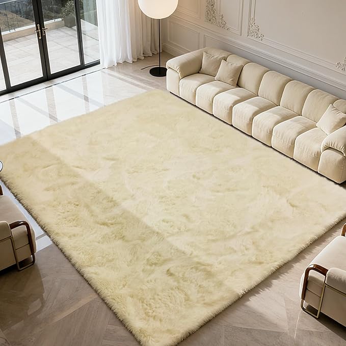 Shag Area Rug for Bedroom 5x8,Ivory Fluffy Area Rugs for Living Room,Soft Fuzzy Rug Non-Shedding Indoor Plush Carpet for Kids Bedroom Nursery Dorm Home Decor