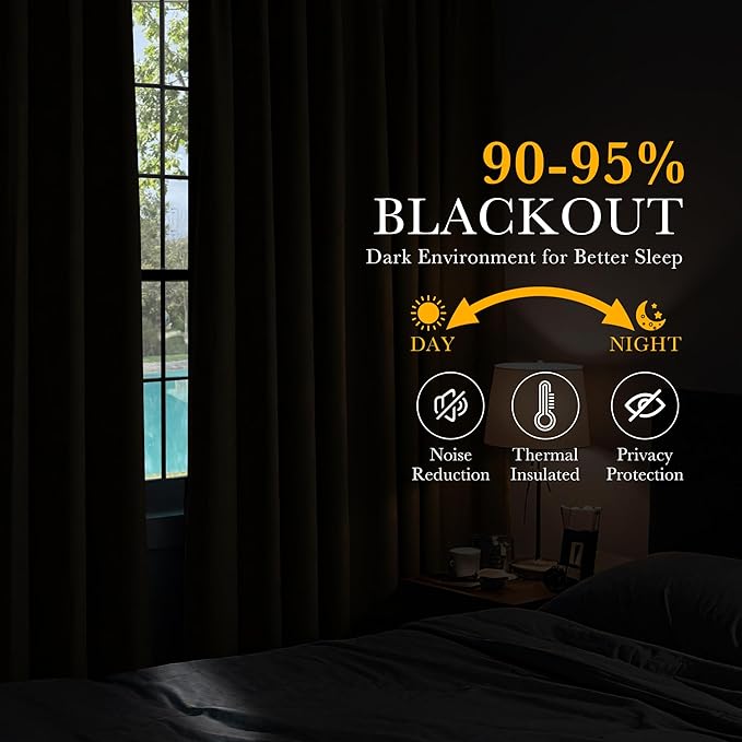PONY DANCE Blackout Curtains for Bedroom, Room Darkening 96 inch Curtains 2 Panel Set, Thermal Insulated Drapes for Living Room Window Treatment, Back Tab/Rod Pocket, 52 x 96 Inch, Blue Haze