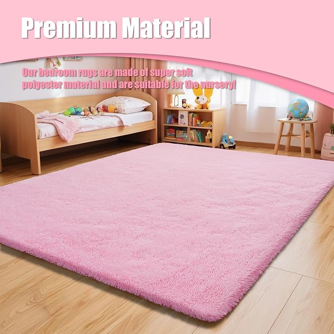 Shag Area Rug for Bedroom 5x8,Pink Fluffy Area Rugs for Living Room,Soft Fuzzy Rug Non-Shedding Indoor Plush Carpet for Kids Bedroom Nursery Dorm Home Decor