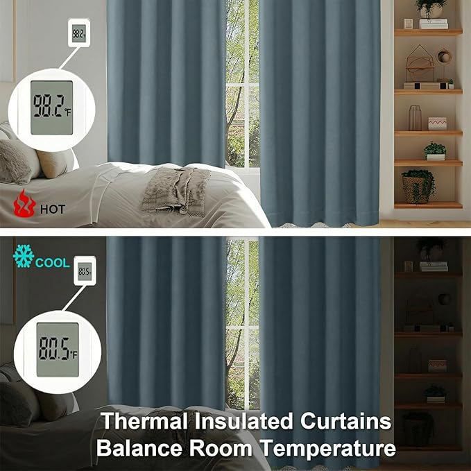Simplebrand Ava Dark Green Blackout Curtains for Bedroom 84 Inch Length 2 Panels Set, Solid Thermal Insulated Privacy Living Room Window Treatment Curtains Blackout Drapes, W50 x L84 Inch, Dark Green