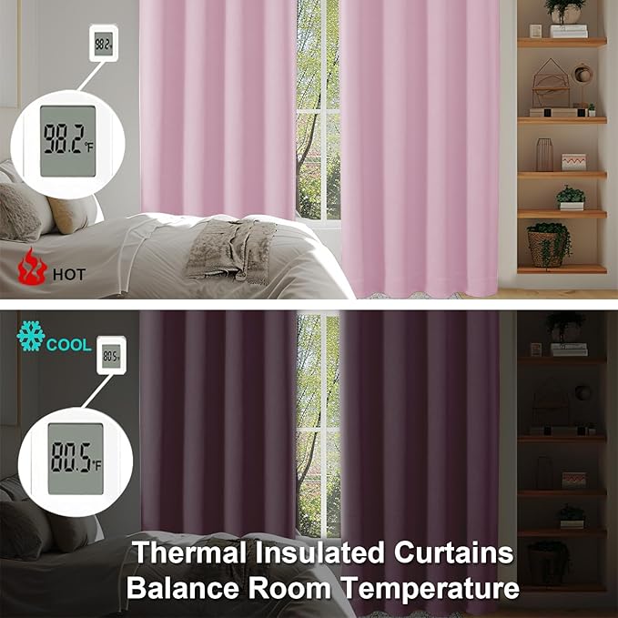 Simplebrand Ava Pink Blackout Curtains for Bedroom 96 Inches Long 2 Panels, Solid Thermal Insulated, Energy Saving Nursery Window Treatment Curtains Blackout Drapes, W40 x L96 Inch, Pink