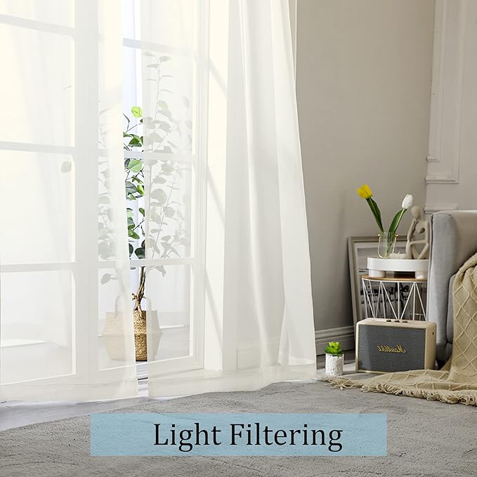 OWENIE Sheer Curtains, Ivory Sheer Curtains 50 Inch Length 2 Panels Set, Rod Pocket Voile Fimly Sheer Drapes for Living Room Bedroom, 2pcs, Ivory, Each 42" W x 50" L