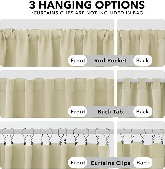 Deconovo Blackout Curtains, Thermal Insulated, W52 x L72 2 Panels, Back Tab, Machine Washable, Room-Darkening Drapes for Bedroom/Living Room Beige
