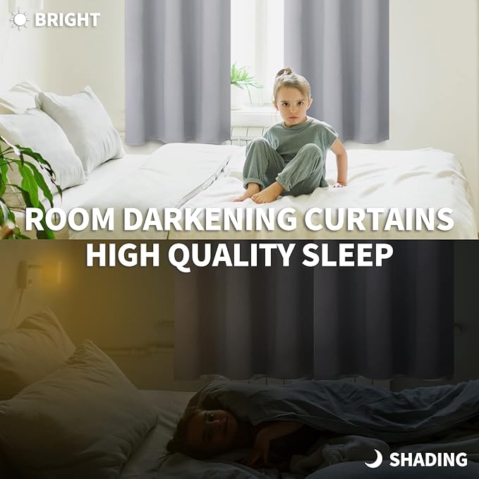 BGment Light Grey Short Blackout Curtains for Small Windows, 38 x 45 Inch Thermal Insulated Tier Set of 2 Panels Sun Blocking Drapes for Kitchen Bedroom