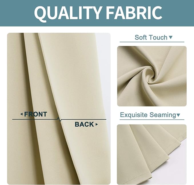 ChrisDowa Room Darkening Curtains 120 Inches Long 2 Panels Set for Living Room, Grommet Thermal Insulated Blackout Curtains for Bedroom (Beige, 52 x 120 Inch)