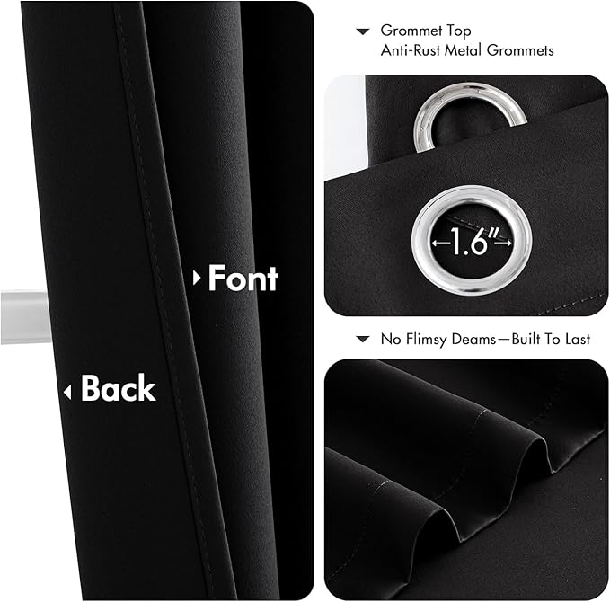 MIULEE Black Blackout Curtains for Bedroom Living Room 86 Inches Long 2 Panels, Thermal Insulated Room Darkening Drapes Solid Grommet Top Noise Reduction Light Blocking Window Treatments 40x86 Inch