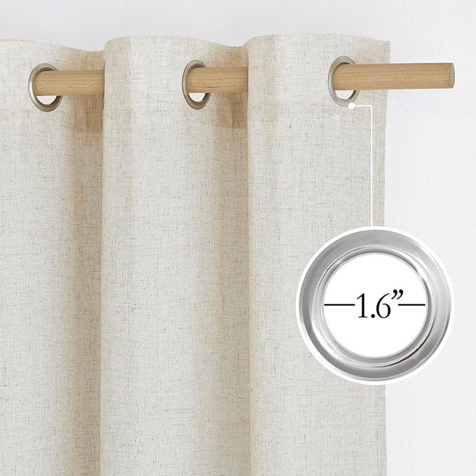 NICETOWN Natural Thick Linen Curtains 72 inch Length, Grommet Privacy Window Treatments Linen Weave with Light Filtering Vertical Drapes for Farmhouse/Home Office, W34 x L72, 2 Panels