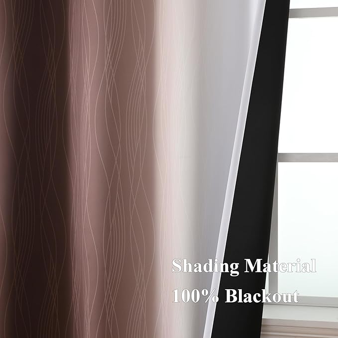 Estelar Textiler Brown and Greyish White Blackout Curtains for Living Room, Full Room Darkening Grommet Ombre Curtains for Bedroom, Thermal Insulated Light Blocking Gradient Drapes, 42Wx72L, 2 Panels
