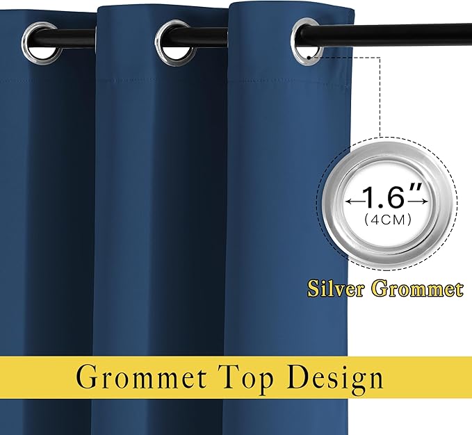 NICETOWN Blackout 78 inch Curtains for Doorway 2 Panels Set, Grommet Thermal Window Treatments Room Darkening Door Curtains for Bedroom/Home Family, Moroccan Blue, W52 x L78