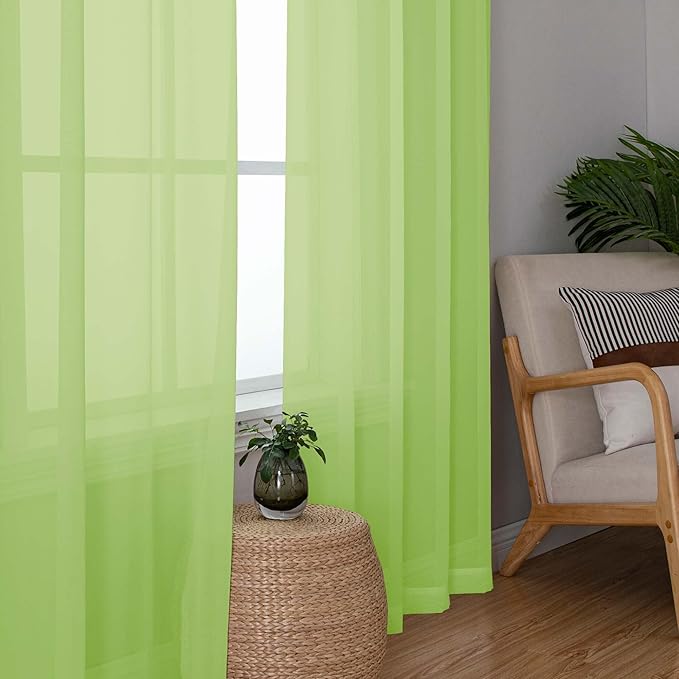 OWENIE Lime Sheer Curtains 84 Inches Long for 2 Panels Set, Solid Light Filtering Voile Sheer Curtains for Living Room Bedroom, Modern Rod Pocket Lime Curtain, 2 Pcs Total 84 Width 84 Long