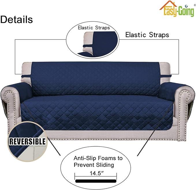 Easy-Going Reversible Oversized Couch Cover for 3 Cushion Couch Sofa Cover for Dogs Water Resistant Furniture Protector Cover with Foam Sticks for Pet Cat (Oversized Sofa, Navy/Ivory)
