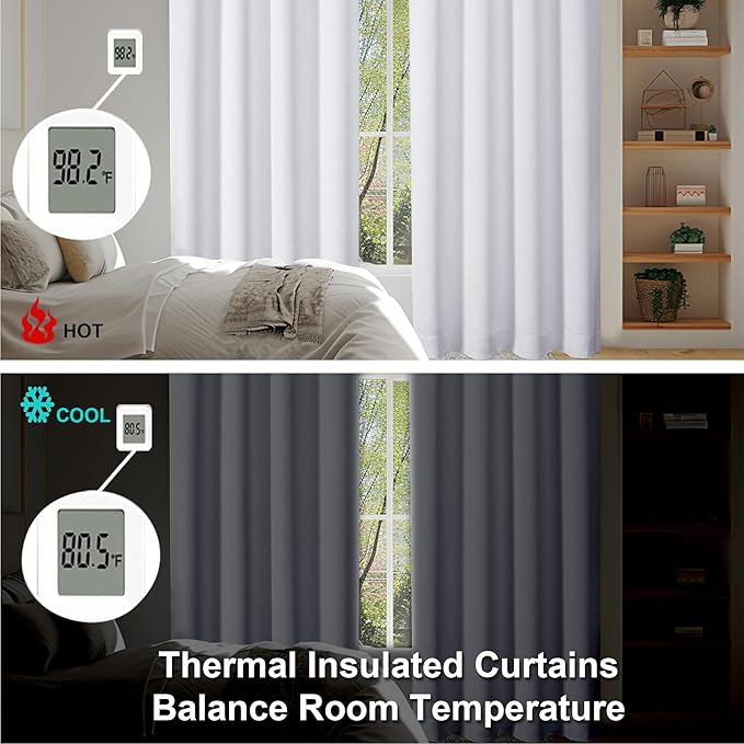 Simplebrand Ava Pure White Curtains for Bedroom 84 Inch Length 2 Panels Set, Solid Light Filtering Thermal Insulated Window Treatment, Soft Casual Rod Pocket Privacy Curtains, W50 x L84 Inch