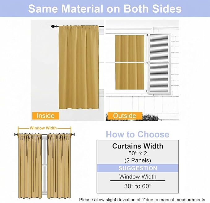Simplebrand Bright Gold Blackout Curtains for Bedroom 96 Inches Long 2 Panels, Solid Thermal Insulated, Energy Saving Living Room Window Treatment Curtains Blackout Drapes, W50 x L96 Inch, Bright Gold