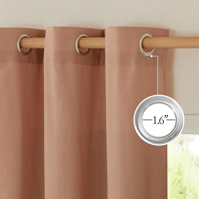 NICETOWN Linen Curtains for Bedroom 96 inches Long, Grommet Rustic Farmhouse Linen Blend Curtains & Drapes Privacy with Light Through for Living Room, Terracotta, W55 x L96, 1 Pair
