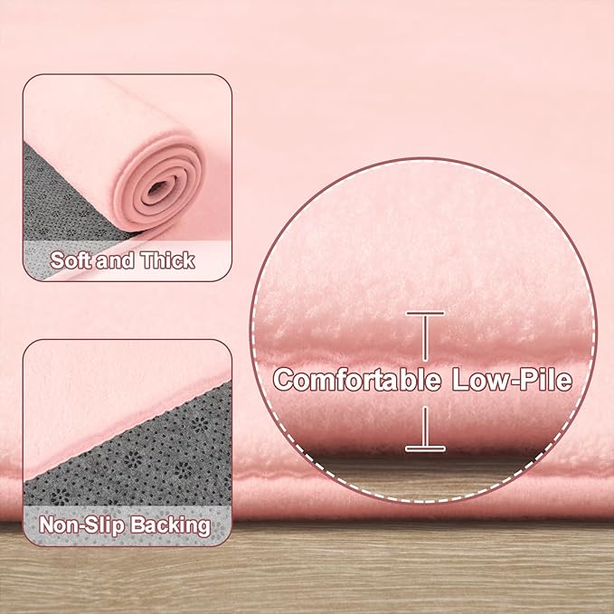Amearea Pink Round Area Rugs 4ft Washable Circle Rugs for Bedroom Living Room, Fluffy Indoor Thickened Memory Foam Rug, Non Slip Minimalist Circular Carpet for Kids Boys Girls Dorm Nursery Room Decor